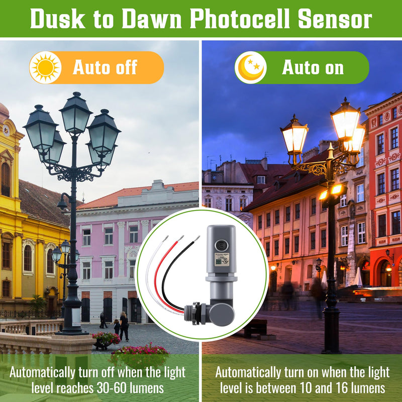 Photocell Sensor for Outdoor Light, 120-277VAC 50/60 Hz Swivel Mount Photocell IP54 Waterproof, Dusk to Dawn Sensor Photoelectric for High Power Loads in Commercial or Industrial (4 Pack) 4