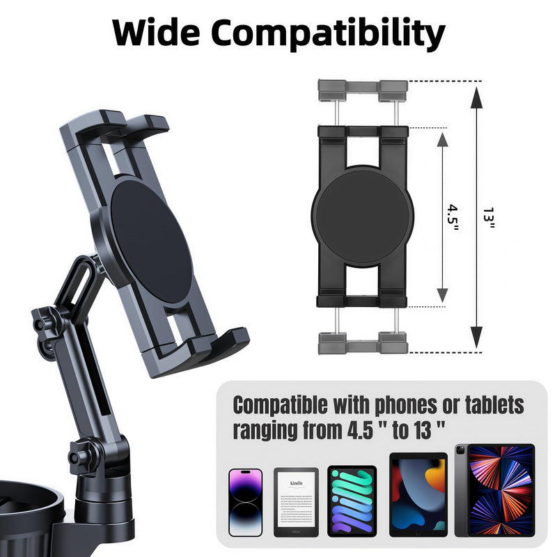Tablet Holder For Car, ipad Car Mount With Adjustable Arm,Compatible With Tablet iPhone 3''-11'' iPad Pro Air Mini, Fire, iPhone 15, Galaxy S24 Z Fold 5,Car Cup Holder For Bottles Up To 4'' Diameter