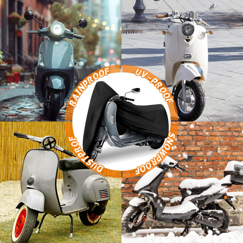 Scooter Cover, Waterproof Moped Cover, Vespa Cover, Outdoor Windproof and UV, for 72" Long Yamaha Honda Ruckus Motorbike Cover (Black) Black S-72 inch