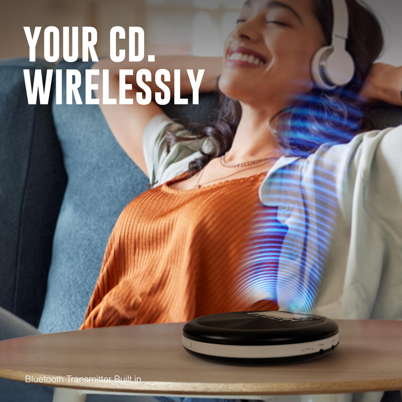 QFX Portable CD Player with Bluetooth and Built-in Speaker, RETRO-30 | 8-Hour Battery, Anti-Shock, Plays CD/CD-R/MP3-CD, Rechargeable Disc Player for Home and Travel, Earphones Included