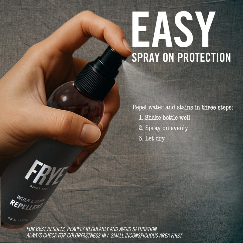 Frye Leather Water & Stain Repellent – 6oz Spray – Non-Aerosol, Made in USA – Protects Leather, Suede & Nubuck – Shields Against Water, Rain, Salt & Spills – Safe on All Colors