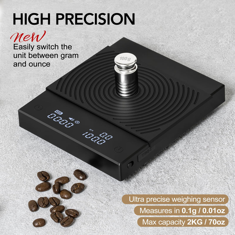 TIMEMORE Black Mirror Basic 2 Coffee Scale with Timer, 2kg/0.1g High Precision Kitchen Scale, Espresso Scale with Flow Rate Function, Digital Coffee Scale for Pour Over Drip Coffee with Silicone Cover Basic 2.0