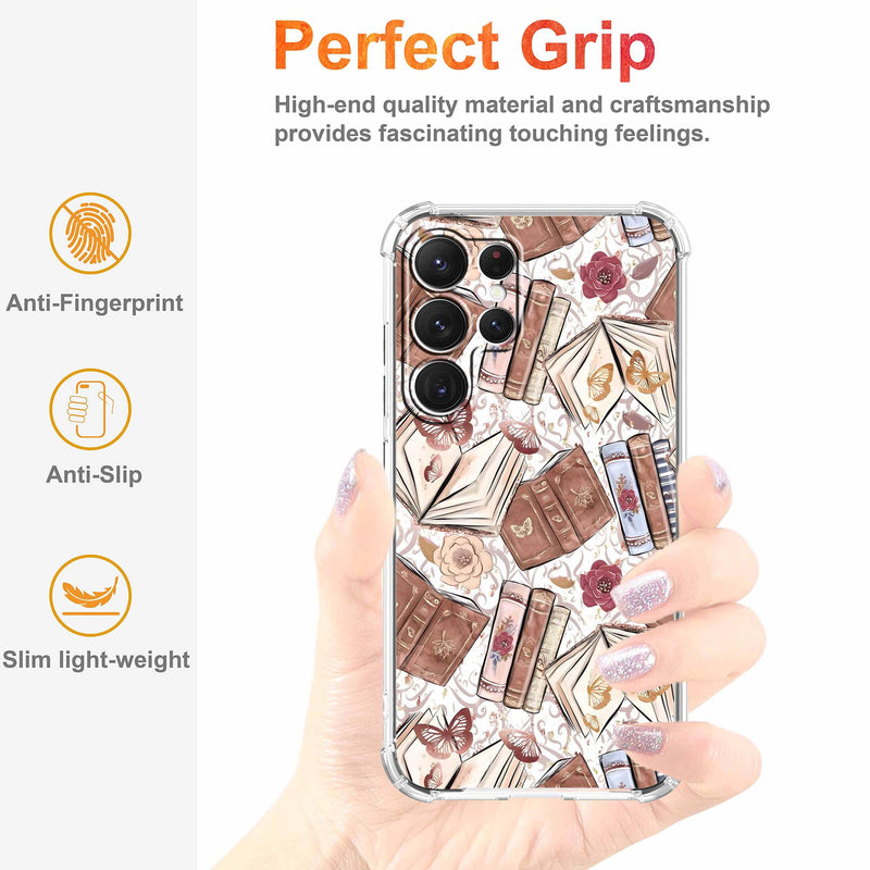 Case for Samsung Galaxy S26 Ultra with Aesthetic Design,Vintage Butterfly Brown Book Pattern,Clear Slim Soft TPU Bumper Phone Cover,6.9”(Butterfly,Sx26u)