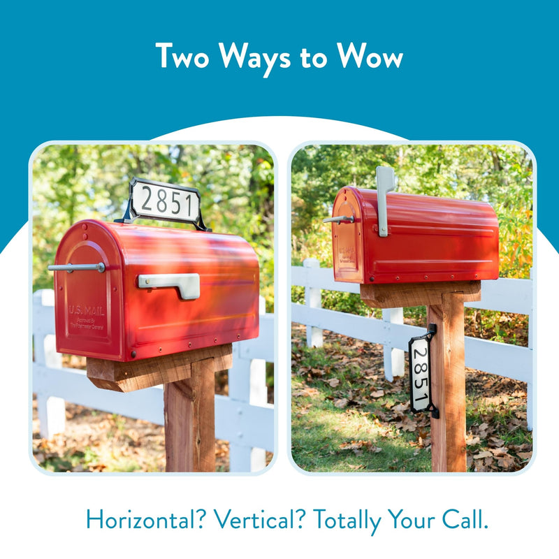 Architectural Mailboxes 3460B Manhattan Address Plaque, Small, Black | High-visibility, 2-sided in rust-proof plastic with UV-resistant finish. Vertical or horizontal mounting, hardware included.