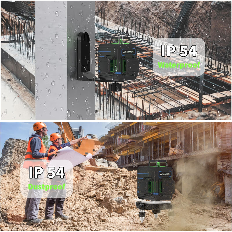 Laser Level 360 Self Leveling, 3 x 360° Cross Line Lazer Leveler Tool for Construction and Picture Hanging, Rechargeable Nivel Laser Outdoor, L-Magnetic Bracket Included 12 Line-Green