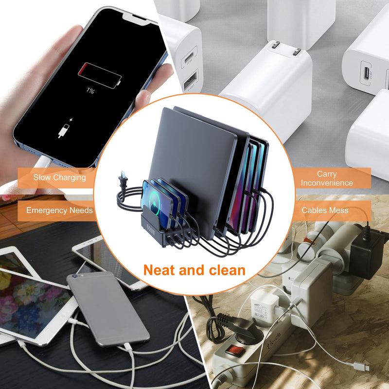 chipofy 500W Charging Station for Multiple Devices, 10-Port Multi USB C Fast Charger Station with Organizer Stand for MacBook Laptop, iPad, iPhone 16 15 Pro Max, Galaxy S25/S24 (No USB Cables)