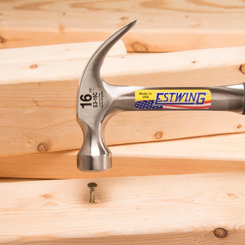 ESTWING Hammer - 16 oz USA Made Curved Claw Hammer with Smooth Face & Shock Reduction Grip - E3-16C 16 oz (Ounces)