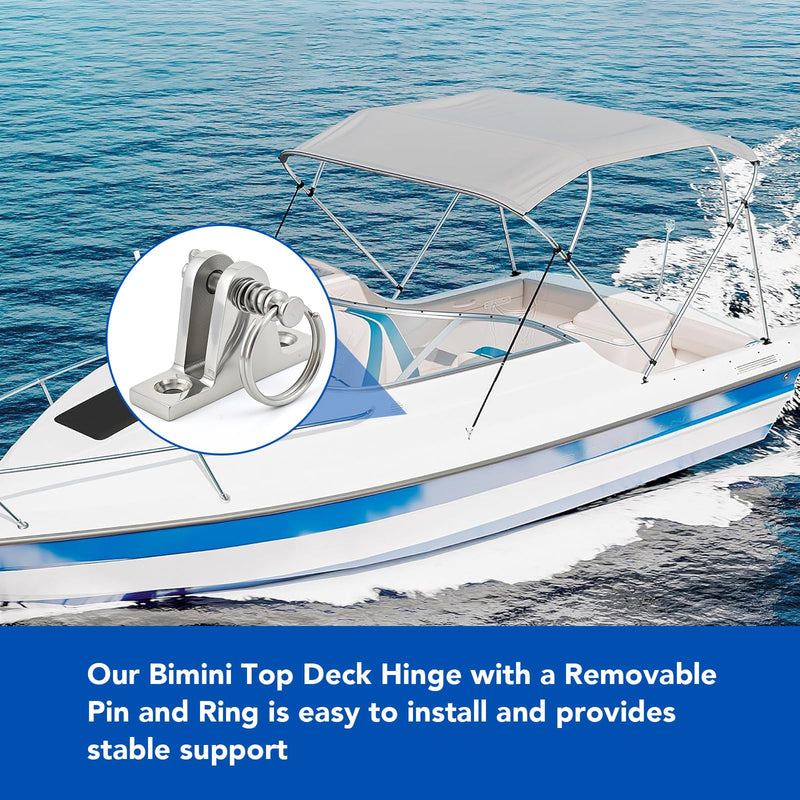 Bimini Top Deck Hinge - 316 Stainless Steel Marine Hardware with Quick-Release Pin & Ring - Easy Install Boat Bimini Top Parts for Pontoon, Fishing & Ski Boats (4 Pack) 4 Pack
