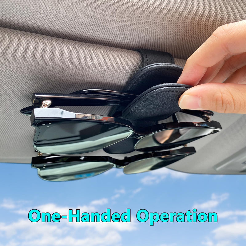 Visonx Sunglass Holder for Car Visor Clip, Magnetic Leather Eyeglass Hanger Clip for Car, Square Car Visor Accessories (Black) Black 1 Pieces