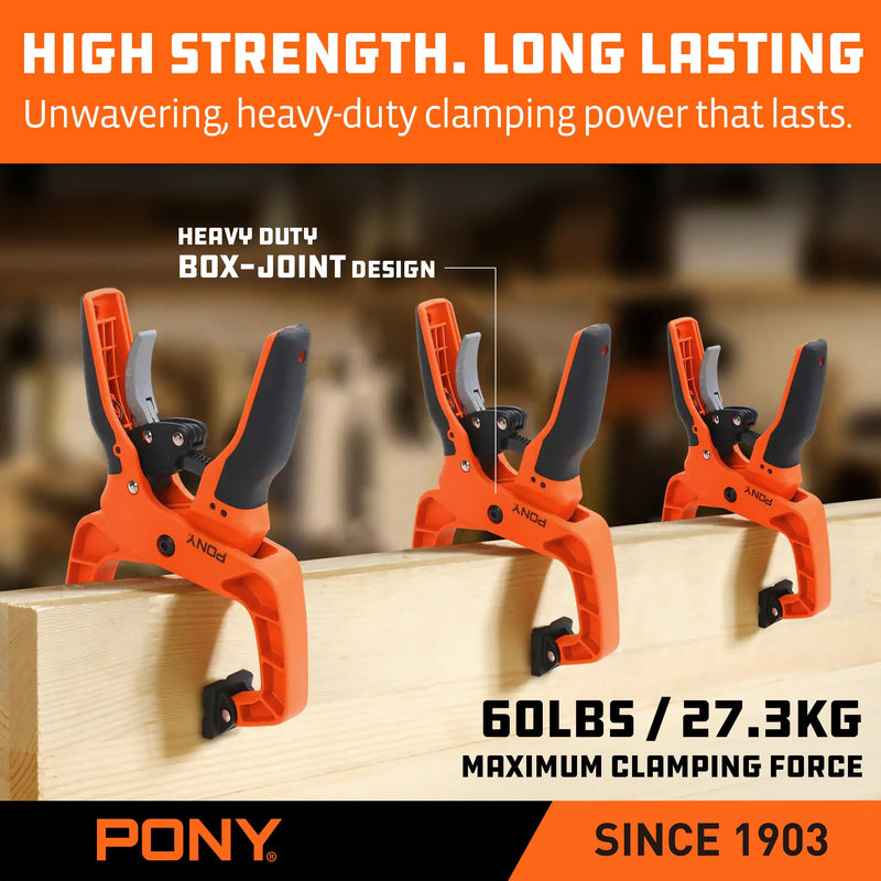 PONY 4-Pack 2-Inch Quick-Release Ratcheting Wood Clamps for Woodworking, Professional Hand Clamps with Box-Joint Design, Ergonomic Handles, 60 LBS Clamping Force