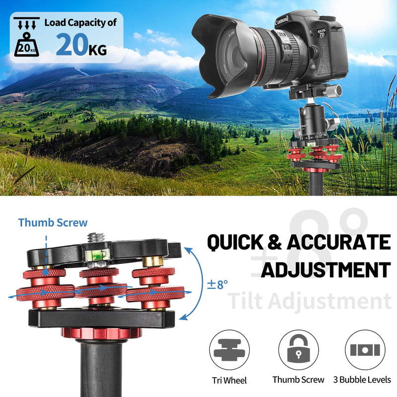 Camera Leveler Tripod Leveling Base Tri-Wheel Head for Macro Photography Aluminum w Bubble Level 3 Axis Level with +/-5 Degree Precision Adjustment for DSLR Camera Rotator Panoramic Head LP-64