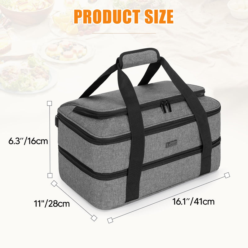 Trunab Casserole Carrier for Hot or Cold Food Insulated Casserole Dish Carrier Thermal Tote Bag for Picnic, Fits 9"×13" Baking Dish, 11 x 15 Foil Pans, Grey