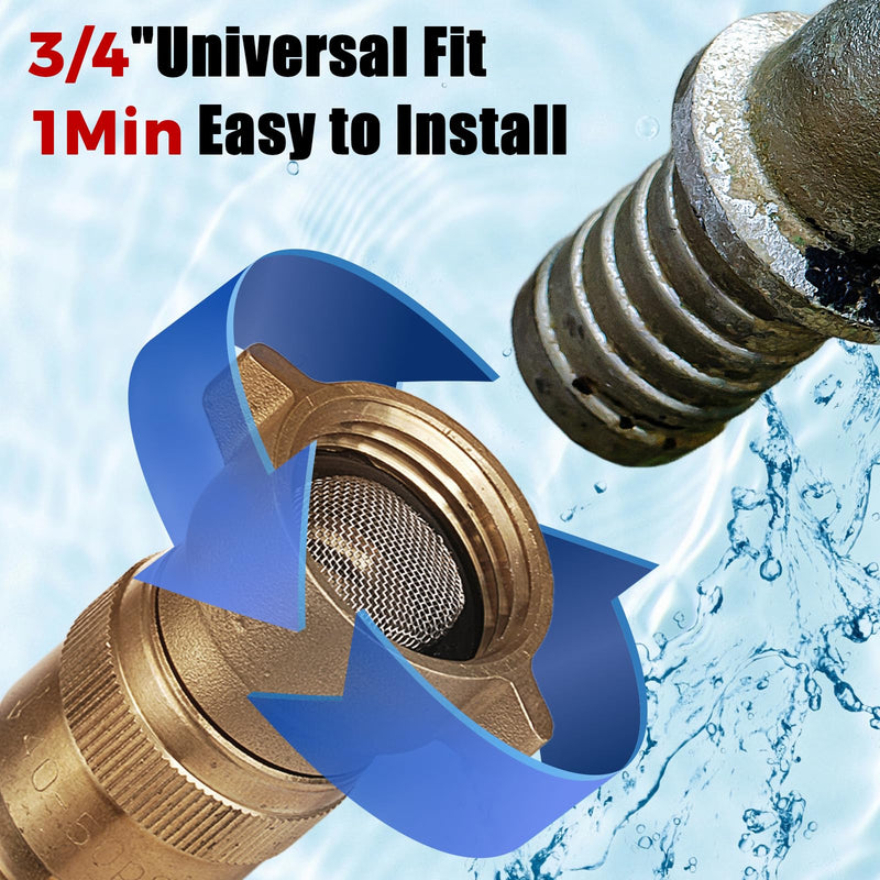 SheeChung RV High Flow Water Pressure Regulator, Brass Lead-Free 40-50 PSI Pre-Set Water Pressure Reducer with Filter, Fits 3/4" GHT for RV, Camper, Trailer, Garden Hose BRASS01