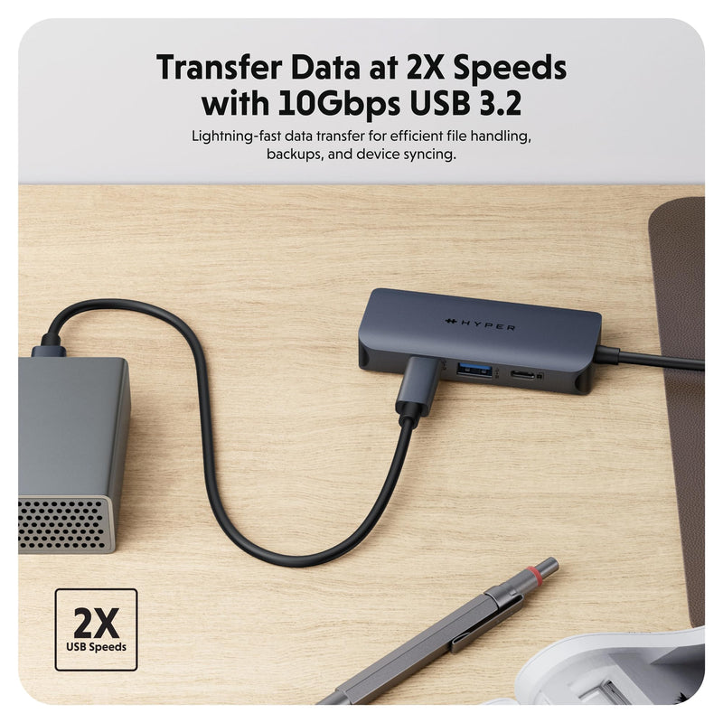 HyperDrive Next 4 Port USB C Hub for Mac, PC, Chromebook with 4K60Hz HDMI, 2 USB-A, USB C Hub 10Gbps, USB-C 10Gbps 100W Power Delivery Ports