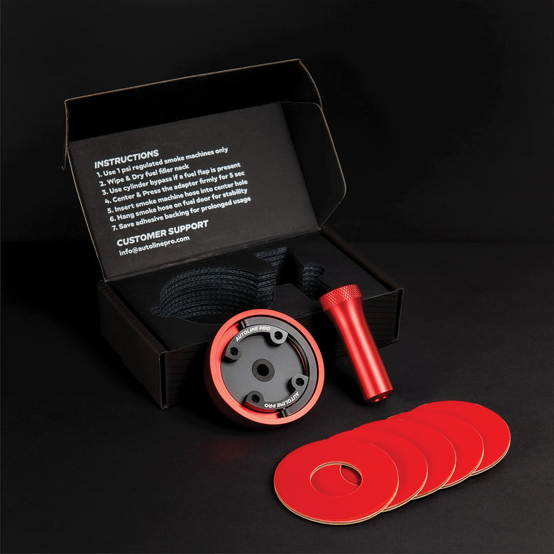 AutoLine Pro Universal Gas Cap Adapter For Easy EVAP Leak Testing - Includes Fuel Flap Bypass Opener Cylinder - For Automotive Smoke Machine Leak Detector Red/Black