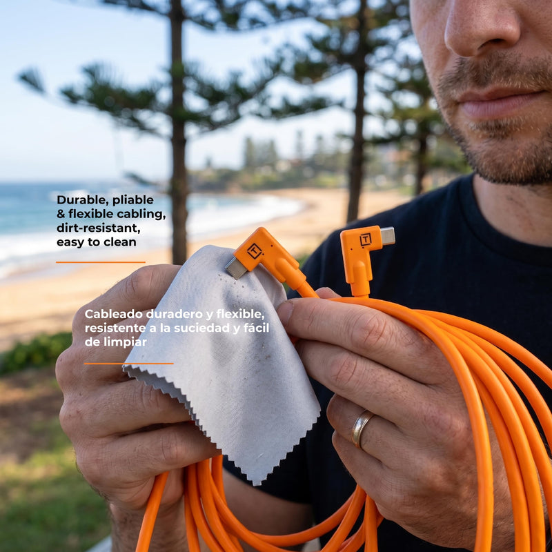 TetherPro USB-C to USB-C, 5Gbps Gen 1, Right Angle to Right Angle, 15' (4.6m), High-Visibility Orange