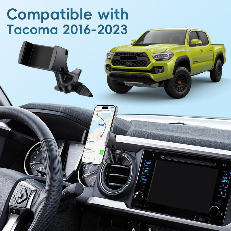Metal Vent Phone Mount Compatible with Toyota Tacoma 2016-2023 Tundra | Tundra 2014-2021 3rd Gen | Metal Double Socket Arm | 360° Adjustable | Anti-Scratch Base | Keep Stable | 1-Min Install Universal Mount