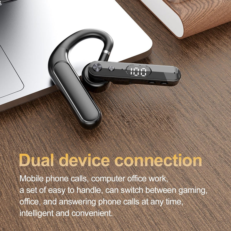 Bluetooth Headset, Dual Mic Noise Cancelling, 48H Talk Time, Clear Calls | Trucker Headset, Wireless Earpiece, Hands Free Headset for Driving, Office, Business, Long Battery Life, Open Ear Comfort