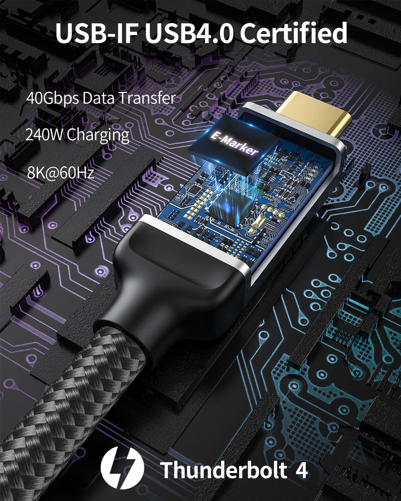 Silkland USB 4 Cable for Thunderbolt 4, 40Gbps Data Sync, 240W PD 3.1 Charging, 8K/5K@60Hz, Dual 4k, Braided USB C Video Cable Compatible for MacBook, iPhone 17/16, SSD, Docking, Monitor, eGPU, 5FT