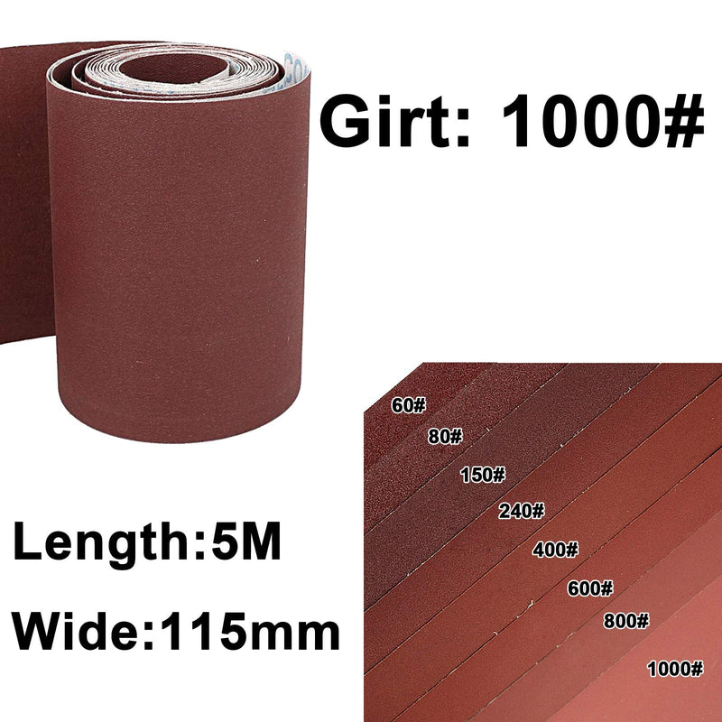 1000 Grit Sandpaper Roll, 5 metres x 115 mm Aluminum Oxide Emery Cloth Abrasive Paper Roll for Metal Grinding, Wood Sanding, Furniture Finishing, Automotive Polishing 5 Metre 1000 Grit