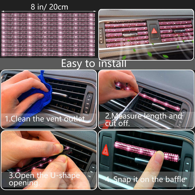 NBTEPEM 27-Piece Bling Car Accessories Set - Universal Fit Steering Wheel Covers, License Plate Frames, Phone Holder, Car Fast Charger, Coasters (Pink) Pink Diamond