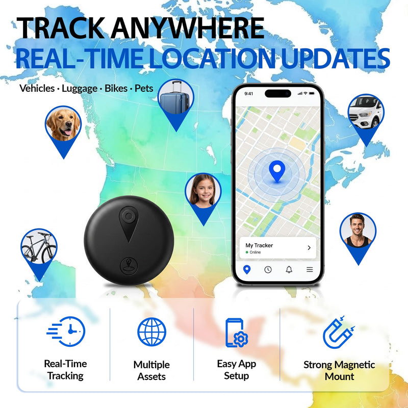 GPS Tracker for Vehicles, Real-Time Tracking for Cars, Magnetic, iOS Only | No Monthly Fee or SIM Card, Works with Find My; IP68 Waterproof, 365-Day Battery for Cars, Motorcycles and Bikes, Black 1PCS