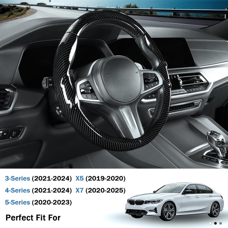Steering Wheel Cover for BMW 3 4 Series(2021-2024) 5 Series(2020-2023) X5(2019-2020) X7(2020-2025) 328i 320i 330i 325i 528i 535i 530i M3 2 4 7 8 Series X3M X4 X6 XM M2 M4 M5 M8 Z4 i4, Glossy Black 2019BMW