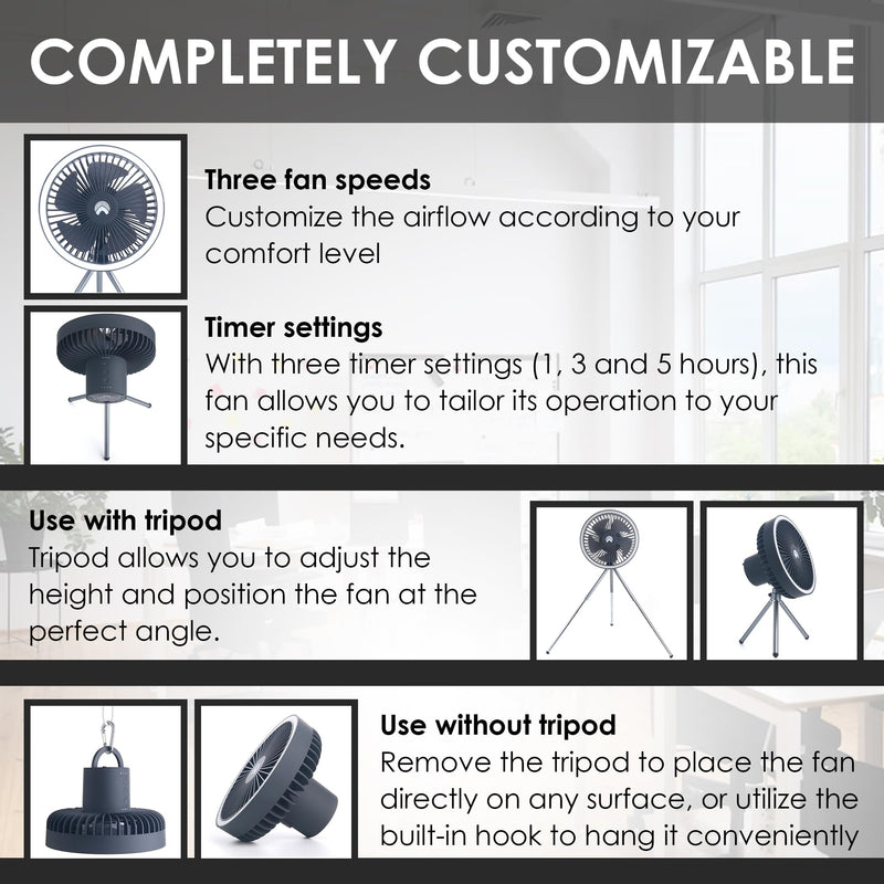 AYL 5400mAh Portable Fan Rechargeable, Extendable Tripod Clip On Fan, Battery Operated Desk Fan, USB Fan, Quiet Battery Powered Personal Fan for Bedroom, Office Desk, Gym Treadmill, Golf Cart, Gray