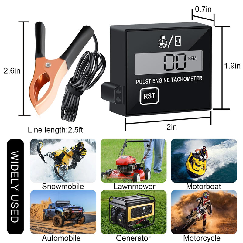 Chainsaw Tachometer-Digital Tachometer Tach Gauge Small Engine Tachometer Digital Display Pulse Speedometer for Jet Engine Chain Saw Cropper Generator Lawn Mower RV ATV Dirt (W1)