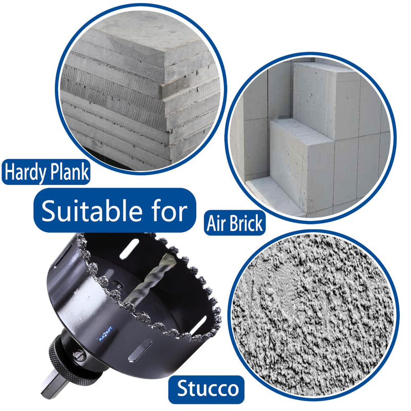 4 inch Carbide Grit Hole Saw Cutter for Hardy Plank Air Brick Stucco Drywall Fiber Cement siding Backer Board Plasterboard (102mm)4"