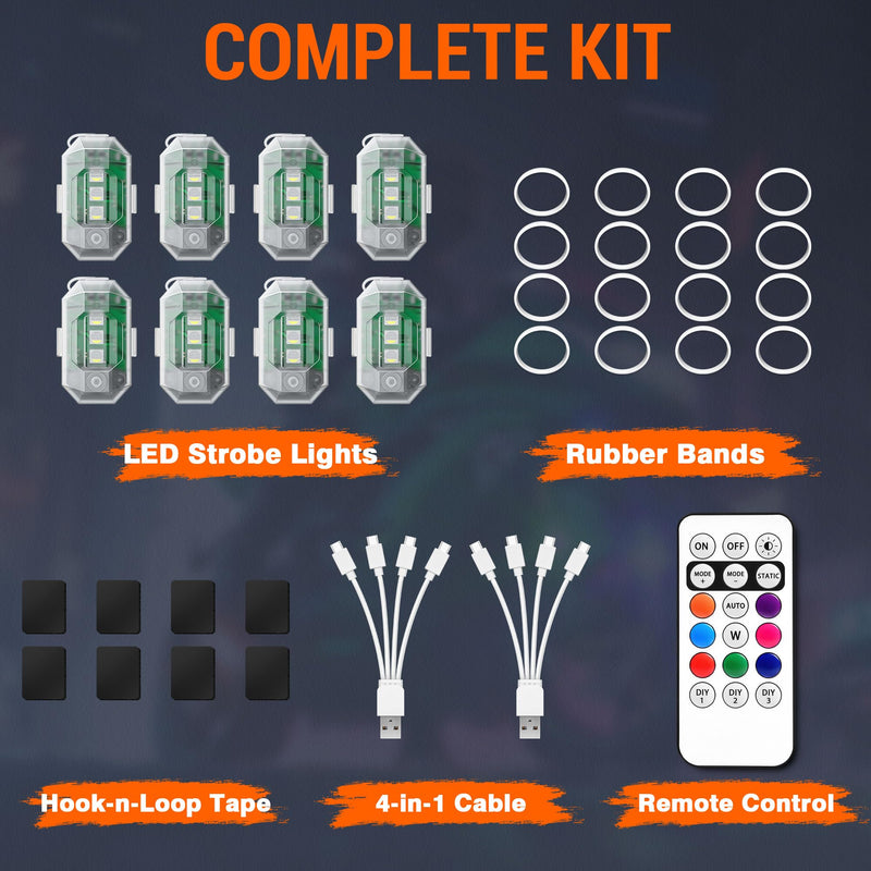 Wireless LED Strobe Lights with Remote Control, High Brightness 8 Colors Anti-Collision Lights Waterproof Emergency Warning Lights for Car Motorcycle Drone Aircraft Bike (8 Pcs) 8pcs