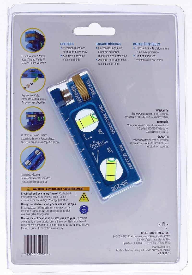 IDEAL Electrical 35-206 Electrician Level CNC Machined Aluminum Level with 2 Acrylic Vials, Magnetic Jaw, Thumb Winder,Blue 2 Vial