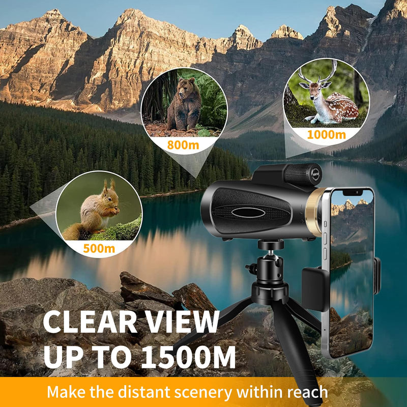 Monocular Telescope 80x100 HD Monoculars for Adults with Tripod & Phone Adapter, Monoculars for Stargazing Camping HikingTravel-Black black