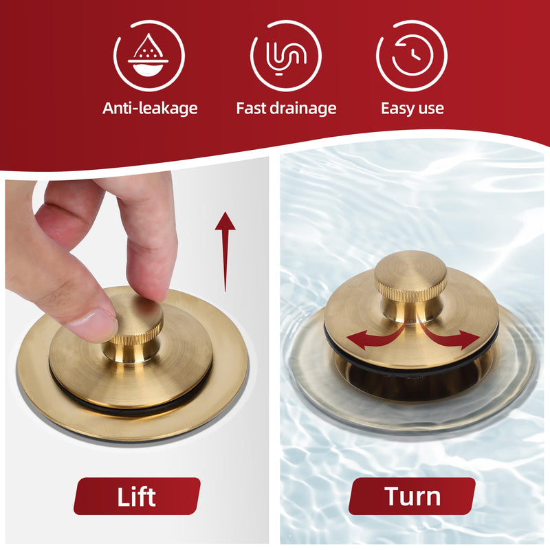 PRIMSOPH Lift Turn Tub Drain Trim Kit with One Hole Overflow Faceplate Conversion Kit Assembly Universal Fine Coarse Thread Replacement Brushed Gold