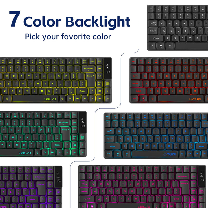 Wireless Keyboard, Rechargeable Mini Quiet Keyboard, Thin Tenkeyless | 87 Key RGB Backlit, Small Compact Keyboard, Light Up Mechanical Feel Keyboard for Xbox PS4 PS5 PC Laptop Gamer Black