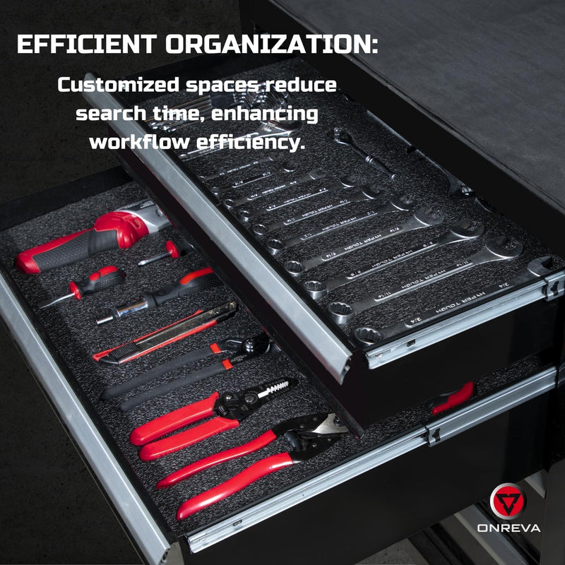 ONREVA Tool Box Foam 22x18x1.5 inch 3Pack, Foam Inserts for Cases, Polyethylene Storage Sheets for Toolbox Hard Case, Tool Shadow Insert, Kaizen Organizer Sheet, Black with Red