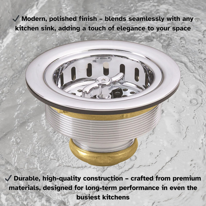 Westbrass A213-26 3-1/2" Wing Nut Twist Style Large Kitchen Sink Basket Strainer, Polished Chrome