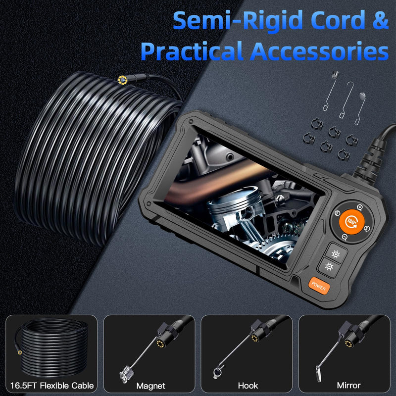 Endoscope Camera with Light - 4.3" LCD Screen Inspection Cameras,IP67 Waterproof Borescope with 8 Adjustable LED Lights,HD 1080P Endoscope Camera 16.5ft Semi-Rigid Cord,gifts for men tools and gadgets Grand 30-(2024 version)