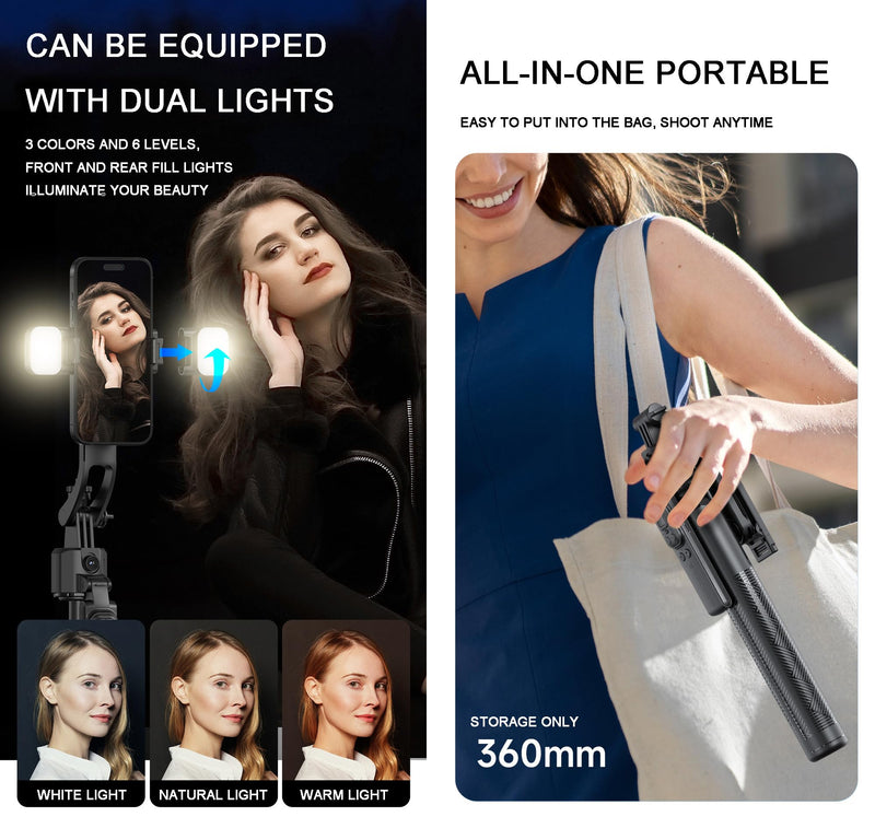 Auto Face Tracking Tripod with Light and Remote 64", No App | 360°Rotating Tripod Selfie Stick for Tiktok YouTube Vlog Live Streaming Video Recording, for iPhone/Cell Phone/Android/Camera