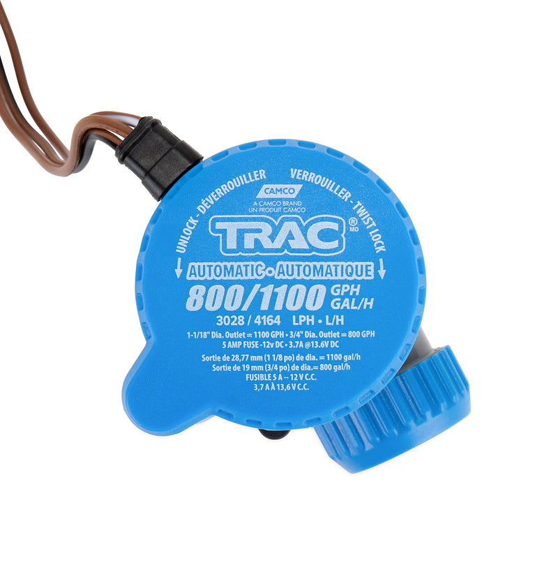 TRAC-Outdoor Products Automatic Bilge Pump, 800/1100 GPH, 3/4" & 1-1/8" Outlet - Designed for Easy Installation and Retrofitting - Ideal for All Watercraft (69311) (3004.7234)