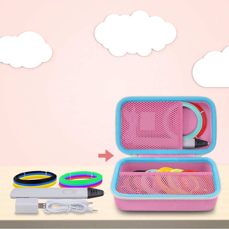 co2CREA Storage Organizer Case for 3D Printing Pen Set, Hard Case Compatible with SCRIB3D P1/Advanced, MYNT3D Super/Advanced, 3Doodler Start+/Flow/PRO and Filament Refill（Pink Case + White Zipper） Pink Case + White Zipper
