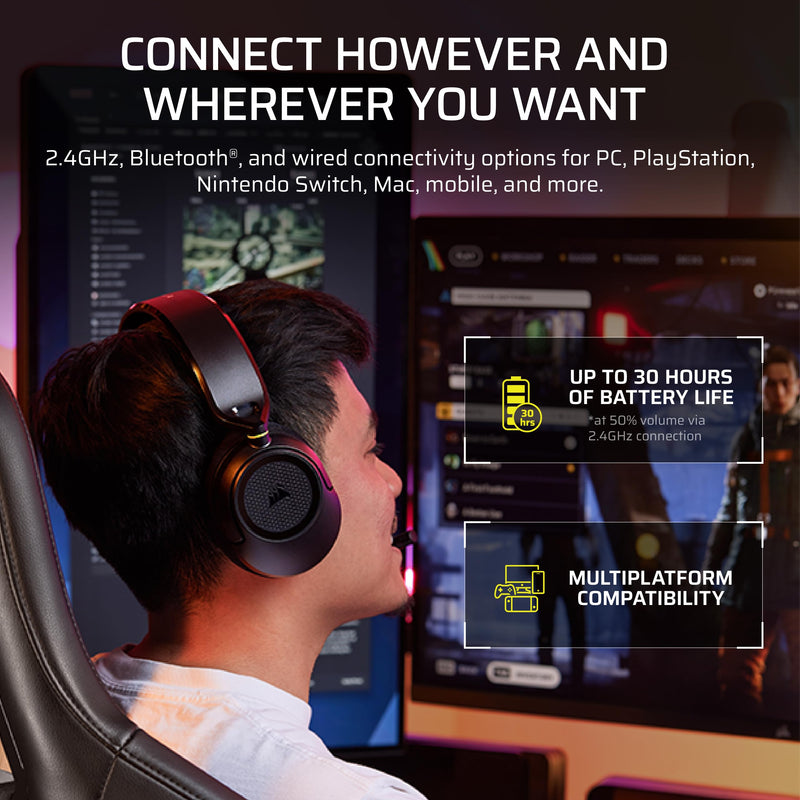Corsair HS35 v3 Wireless Gaming Headset with Mic – Carbon | 2.4GHz & Bluetooth (PC/PS5/PS4/Switch/Mac/Mobile), Lightweight Comfort, Dolby Atmos