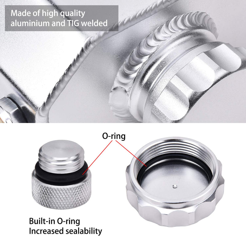 SPEEDWOW Coolant Overflow Tank, Aluminum Radiator Overflow Tank with Teflon Tape & O-ring Gasket, 1 L Universal Reservoir Expansion Tank (Silver) Silver