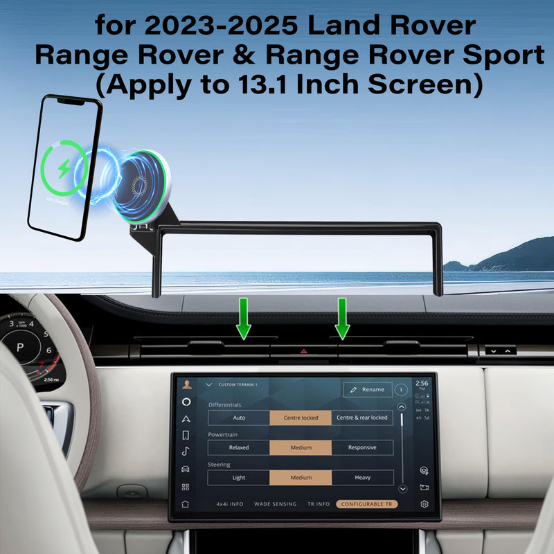 Car Phone Holder for 2023-2025 Land Rover Range Rover/Sport Accessories | 13.1-in Screen Clip-On MagSafe 15W Fast Wireless Charger Cell Phone Mount, 3D Fit Navigation 360° Rotatable Cradle Magsafe+ Wireless Charger