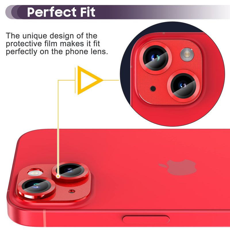Suoman for iPhone 14/iPhone 14 Plus Camera Lens Protector,Premium Tempered Glass Metal Cool Camera Lens Protector for iPhone 14 6.1 inch /14 Plus 6.7 inch -Red Red