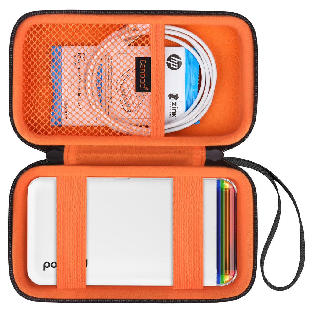 Canboc Carrying Case Compatible with Polaroid Hi-Print 2nd Generation Bluetooth Connected 2x3 Pocket Photo Dye-Sub Printer, Mesh Pocket fits Cable, Paper, Black+Orange (Case Only)