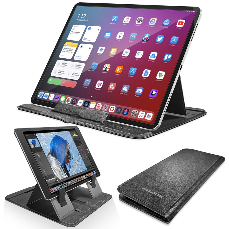 AboveTEK Portable Tablet Stand - Foldable & Ergonomic iPad Holder with 4 Viewing Angles, Patented Design Wallet Style Travel Stand for Tablets/Laptops/Phones (Black) Black