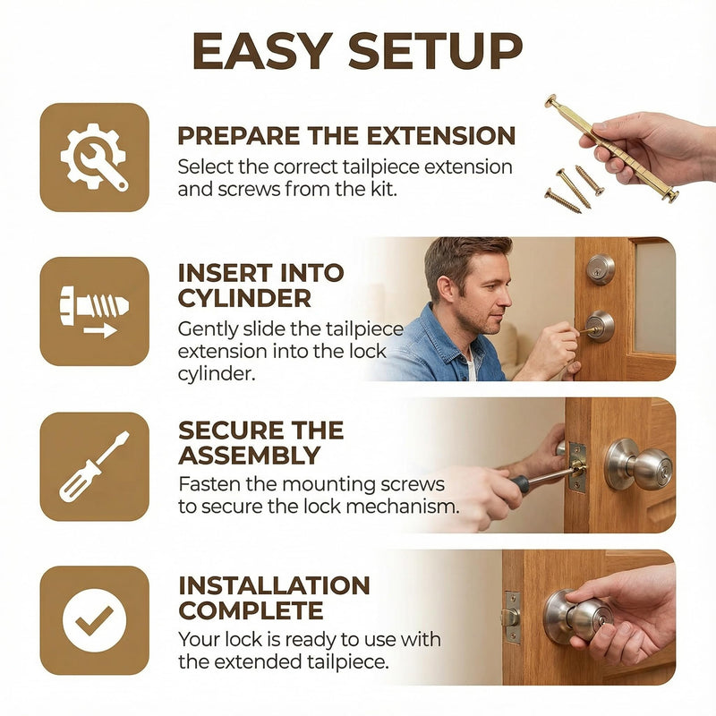 21-Piece Thick Door Extension Kit, Adjustable Deadbolt Tailpiece Set | Fits SC1 SC4 KW1 Keyways, For 1–4 Inch Doors, Long Screws Included, Door Lock Repair Parts