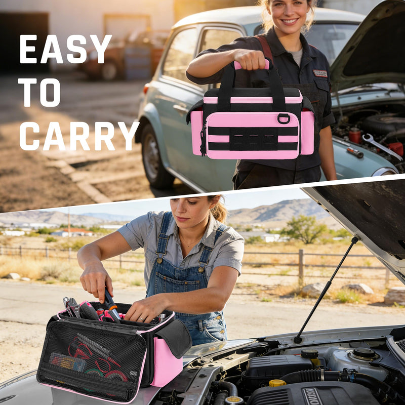 Rexmica Pink Tool Bag for Women, Tool Storage Organizer with Anti-friction and Thick Padded Bottom, Tactical Range Bag, Multi-functional Work Bag for Repairman, Electrician, Carpenters, Pink