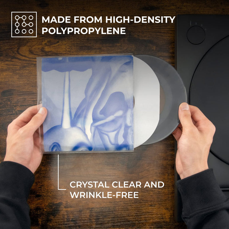 Big Fudge 100x Vinyl Record Outer Sleeves 7 inch | Durable & Wrinkle-Free | Crystal Clear & Made from High-Density Polypropylene | Best Vinyl Covers for LPs & Singles | 3 mil Thick, 7.42" x 7.42 7" 100